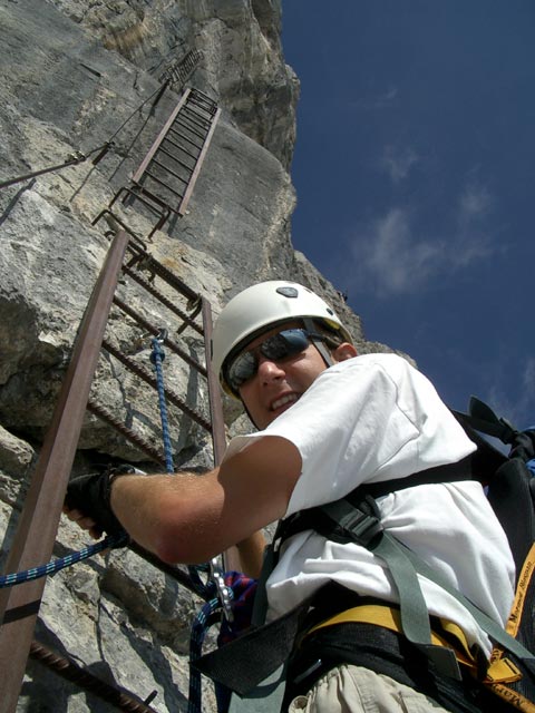 Bert-Rinesch-Steig: Ich am Beginn des 2. senkrechten Steilaufschwungs (23. Aug.)