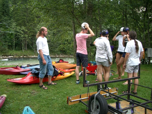 Sascha, Daniel, Markus, Bj&ouml;rn, Volker und Thomas im Wildwasserzentrum Wildalpen (24. Juli)