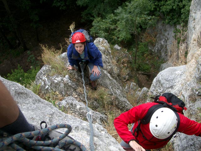 Unterer Turnerbergsteiger-Steig: Daniela und Andreas in der 1. Seill&auml;nge