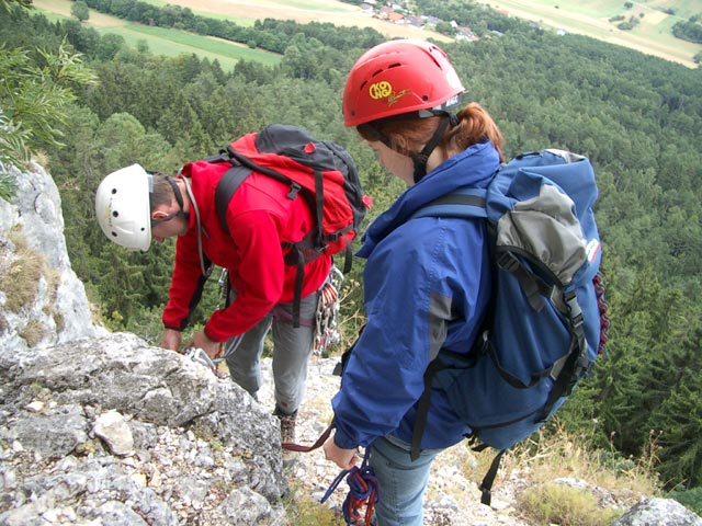 Unterer Turnerbergsteiger-Steig: Andreas und Daniela zwischen 1. und 2. Seill&auml;nge