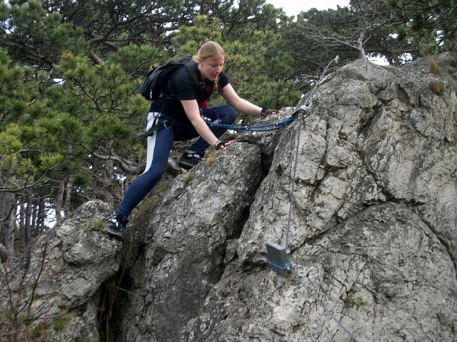 M&ouml;dlinger Klettersteig: Yasmin im letzten Aufschwung