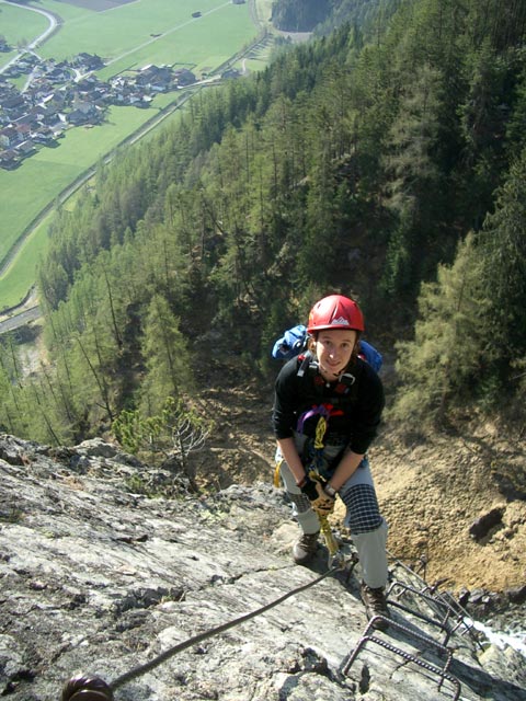 Jubiläums-Klettersteig: Carmen nach der Schlüsselstelle