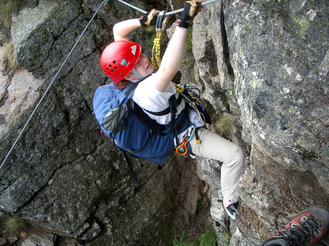 Lukas Max-Steig: Daniela in der Querung vor der Schl&uuml;sselstelle (13. Aug.)