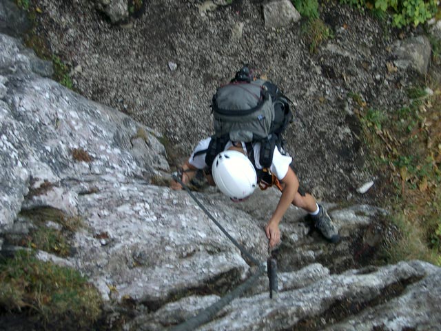 Intersport-Klettersteig: Gudrun im Einstieg (8. Okt.)