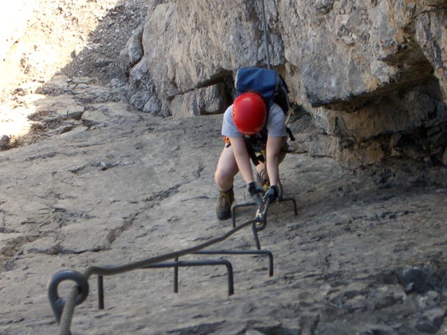 Imster Klettersteig: Daniela in der Schlüsselstelle (22. OKt.)