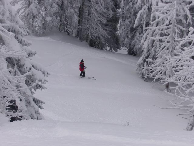 Sonja zwischen Leckerplanabfahrt und Scheiterkogelabfahrt