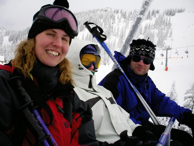Sonja, Daniela und Andreas am 4er Sessellift H&auml;sing (31. Dez.)