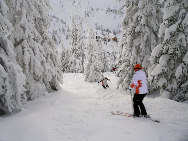 Daniela, Sonja und Doris zwischen Leckerplanabfahrt und 4er Sessellift Leckerplan (31. Dez.)