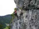 Extrem-Klettersteig: Carmen in der Schlüsselstelle