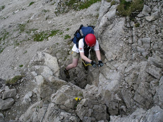 Daniela am Mindelheimer Klettersteig zwischen 1. Schafalpenkopf und 2. Schafalpenkopf (1. Juli)