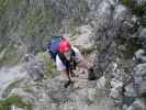 Daniela am Mindelheimer Klettersteig zwischen 1. Schafalpenkopf und 2. Schafalpenkopf (1. Juli)