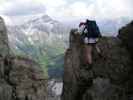 Daniela am Mindelheimer Klettersteig zwischen 1. Schafalpenkopf und 2. Schafalpenkopf (1. Juli)