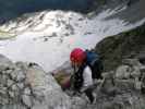 Daniela am Mindelheimer Klettersteig zwischen 2. Schafalpenkopf und 3. Schafalpenkopf (1. Juli)