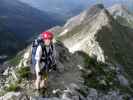 Daniela am Mindelheimer Klettersteig zwischen 3. Schafalpenkopf und nordöstlichem Einstieg (1. Juli)