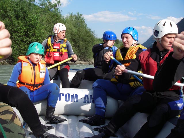 ?, Dieter, Reinhard, Michael und Susanne auf der Isel (13. Juli)