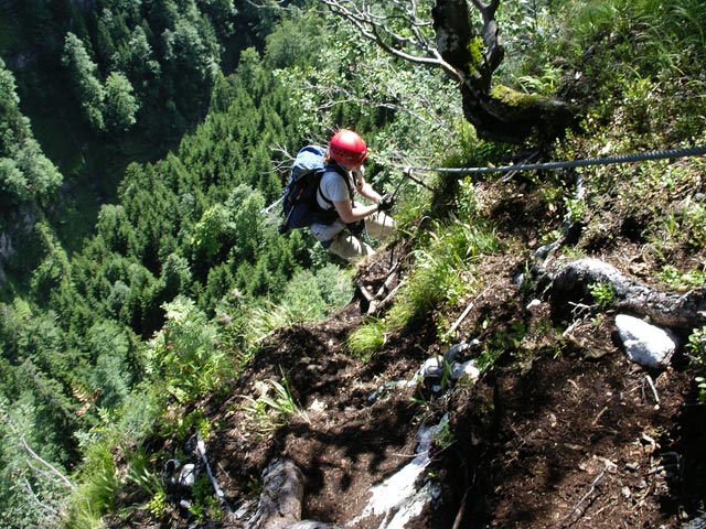 Klettersteig Postalmklamm: Daniela am Ende der Gamsleckenwand