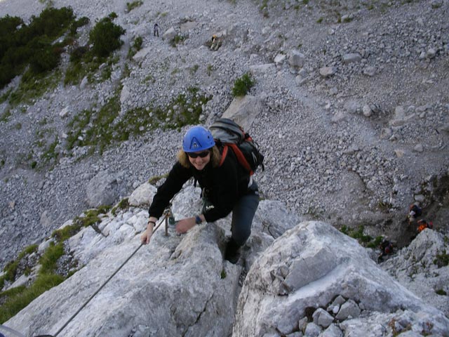 Hochstuhl-Klettersteig: Irene im Einstieg (2. Sep.)