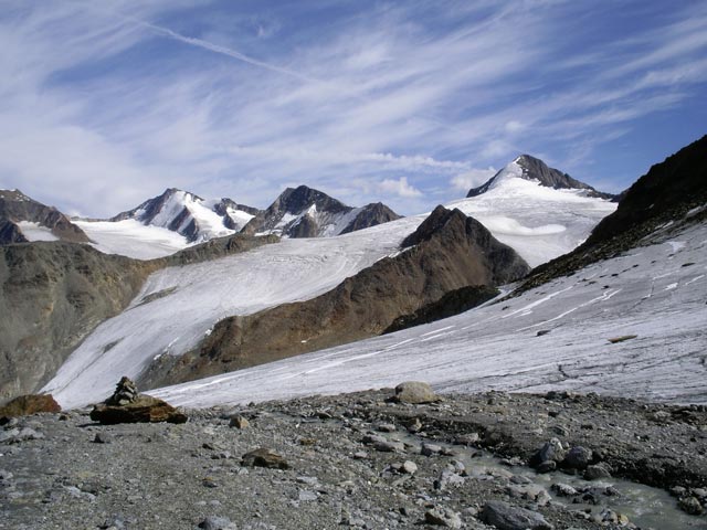 Hintere Schw&auml;rze, Marzellspitzen und Similaun vom Hauslabferner aus (11. Sep.)