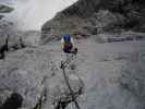 Sky Walk-Klettersteig: Irene in der Wandpassage mit Riss (9. Juni)