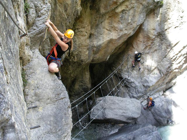 ÖTK-Klettersteig: Theresa, Nobert und Erich bei der zweiten Brücke (7. Juli)