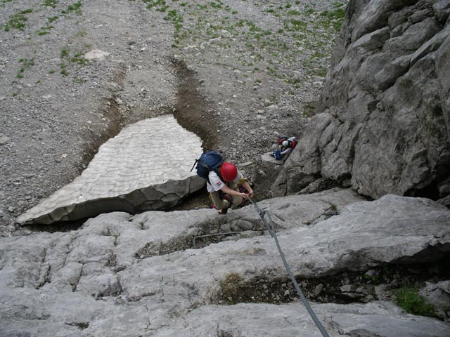 Winkelturm-Klettersteig: Daniela in der Einstiegswand (8. Juli)