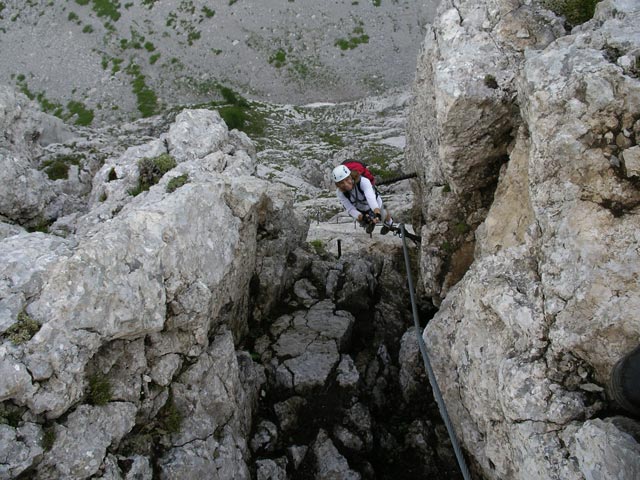 Winkelturm-Klettersteig: Irmgard in der Schl&uuml;sselstelle (8. Juli)