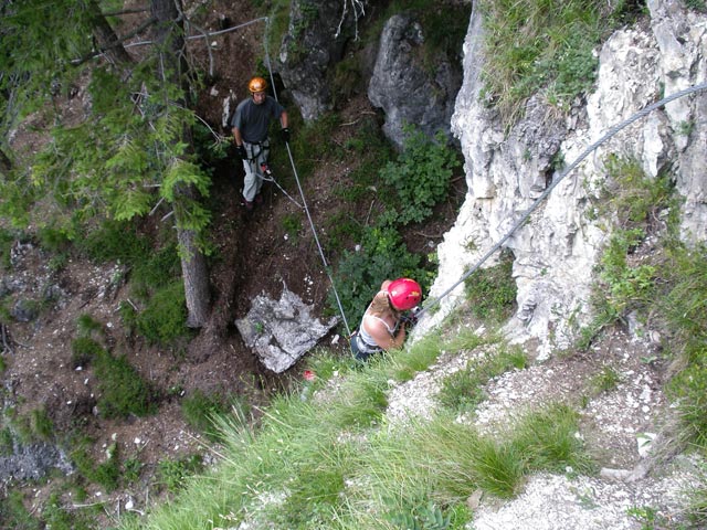 Koflwand-Klettersteig: Erich und Doris bei der Schlüsselstelle (8. Juli)