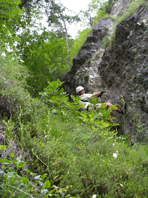 Koflwand-Klettersteig: Ich in der Schl&uuml;sselstelle (8. Juli)