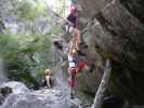 ÖTK-Klettersteig: Wolfgang, Tobias, Doris und Christoph bei der Schlüsselstelle (7. Juli)