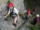 Koflwand-Klettersteig: Daniela, Doris, Edith und Ingrid im Einstieg (8. Juli)