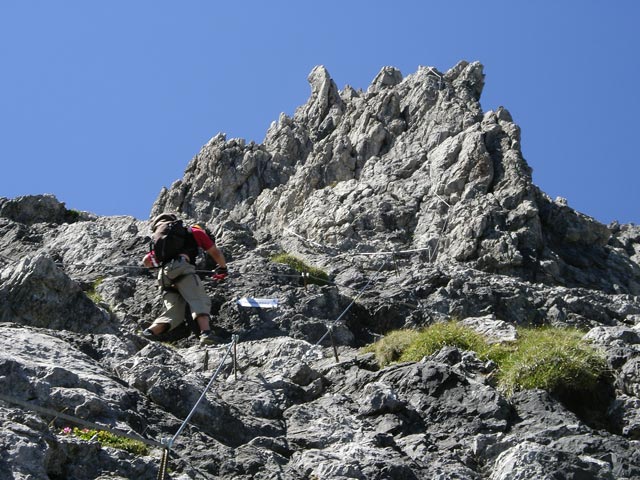 Saula-Klettersteig: Axel beim Notausstieg