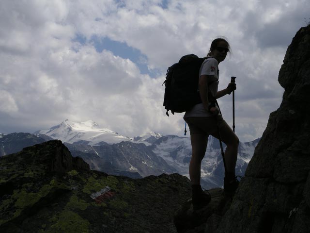 Daniela auf Weg 25a zwischen Düsseldorfer Hütte und Hinterem Schöneck (21. Juli)