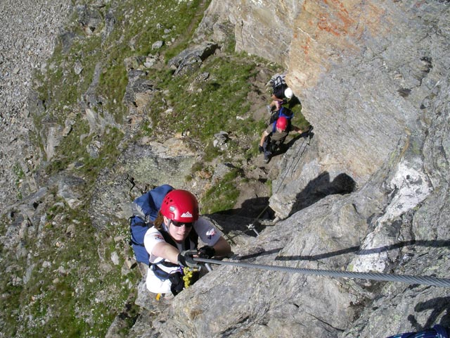 'Neuer Klettersteig': Daniela im Einstieg (22. Juli)