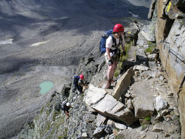 'Neuer Klettersteig': Daniela bei der Vereinigung mit dem Erich Otto-Klettersteig (22. Juli)