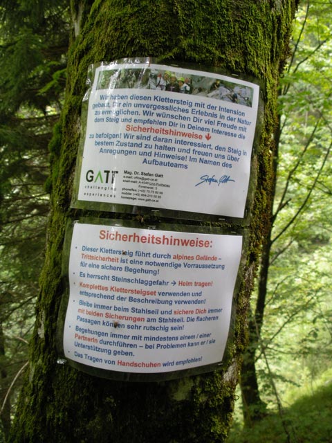 Postalmklamm-Klettersteig: Hinweistafel
