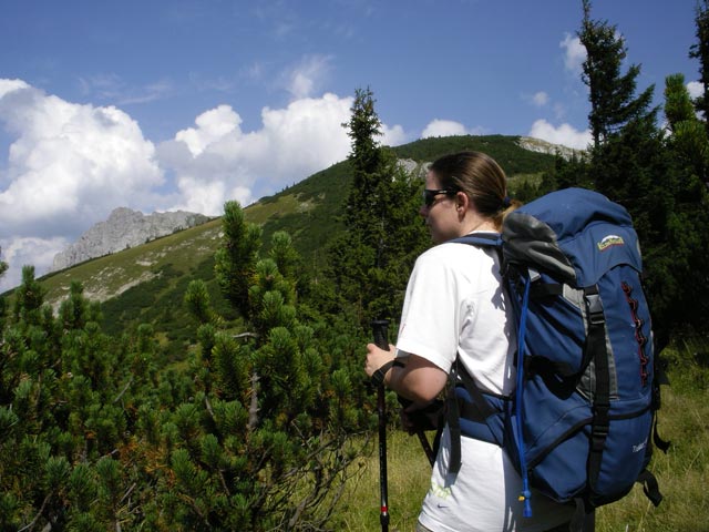 Daniela auf Weg 822 zwischen Roßlochhöhlen-Klettersteig und Hochblaser