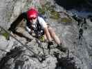 Arlberger Klettersteig: Daniela zwischen Knoppenjochspitze und Lorfekopf