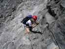 Arlberger Klettersteig: Daniela zwischen Weißschrofenspitze und östlichem Einstieg