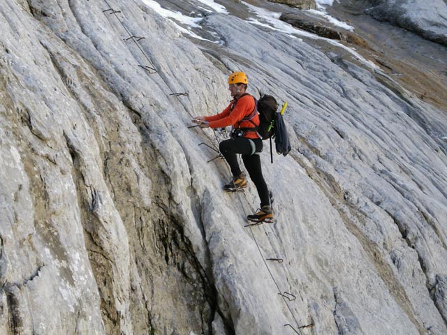 Blodigrinne-Klettersteig: Andreas in der leichten Variante des zweiten Teils