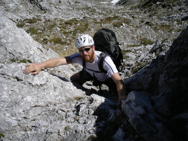 Vordere Brandjochspitze-S&uuml;dgrat: Andreas zwischen erstem und zweitem Kamin