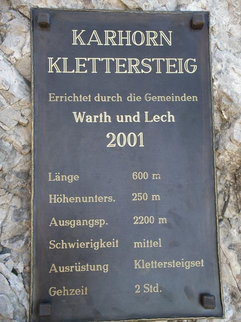 Karhorn-Klettersteig: Einstiegstafel