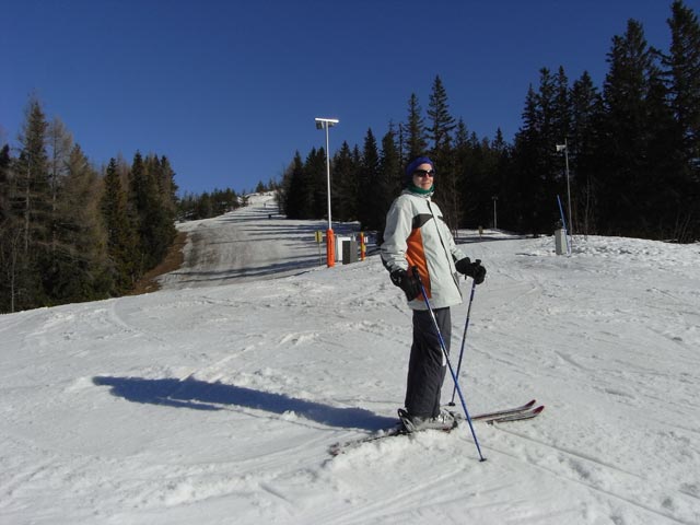 Daniela bei der Teilung von Familienabfahrt und Rennpiste