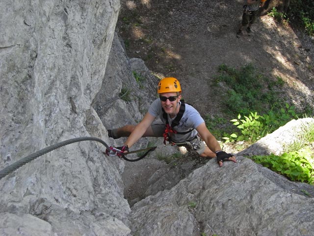 Koflwand-Klettersteig: Christian im Einstieg (6. Juli)