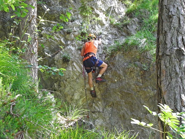 Koflwand-Klettersteig: Erich in der Schlüsselstelle (6. Juli)