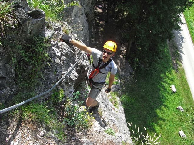 Koflwand-Klettersteig: Christian zwischen Einstieg und Schlüsselstelle (6. Juli)