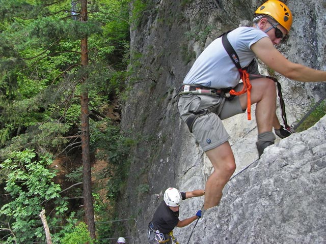 Koflwand-Klettersteig: Christoph und Christian nach der Seilbrücke (6. Juli)
