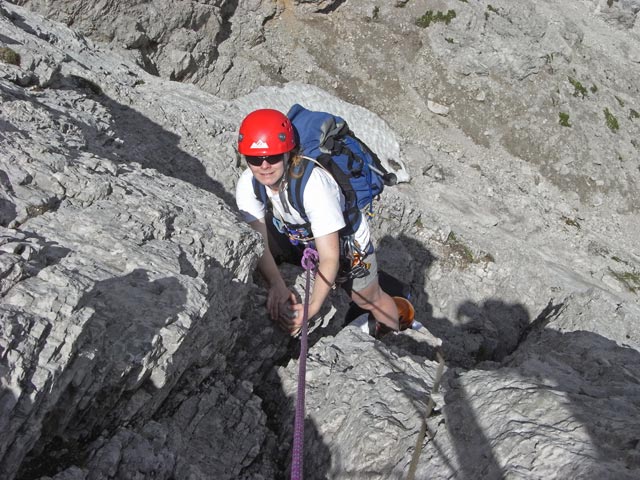 Kleine Gamswiesenspitze Nordostkante: Daniela in der dritten Seillänge (10. Juli)