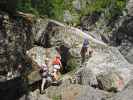 ÖTK-Klettersteig Pirkner Klamm: Christian, Doris, Christoph und Daniela zwischen Einstieg und erster Seilbrücke (6. Juli)