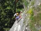 Koflwand-Klettersteig: Alexander, Edith und Brigitte zwischen Schlüsselstelle und Seilbrücke (6. Juli)