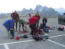 Daniela, Josef, Helmut, Agnes, Brigitte, Christoph und Erich am Parkplatz des Rifugio Auronzo (9. Juli)